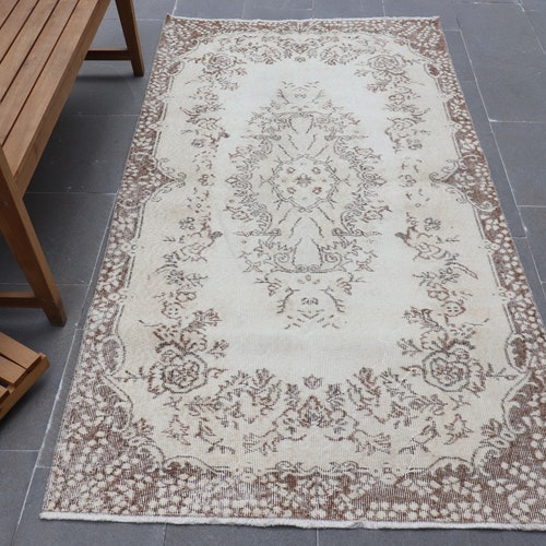 Vintage Rug, Area Carpet, Turkish Rug, Oushak Rug, 45x84 inches Brown Carpet, Anatolian Floor Carpet, Organic Bedroom Rugs, shops 6532