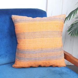 Handmade Kilim Cushion, Pillow for Couch, 18x18 Vintage Kilim Pillow, Throw Kilim Pillow, Beige Pillow, Striped Kilim Pillow,