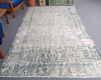 5.7x9 ft Rug, Large Vintage Rug, White Patchwork Rug