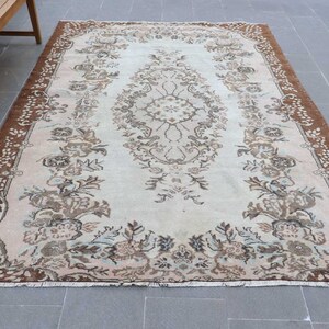 6.2x8.9 ft Large Rug, Turkish Rug, Turkish Salon Rug, Rugs For Bedroom, Oushak Rug, Brown Cool Rug, Vintage Rug, Handmade Dining Room Rugs