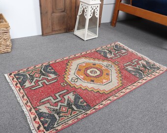 Small Rugs, Turkish Rug, Vintage Rug, Anatolian Rugs, Rugs For Entry, 1.6x3.3 ft Red Rug, Bathroom Rug, Floor Rugs, Turkish Rug Small, 11022