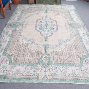 Vintage Rug, Turkish Rug, 6x10 Large Rugs, Anatolian Rug, Rugs For Living Room, 6.5x10.1 ft Beige Rug, Hand-Knotted Wool Area Rug, Boho Rug,