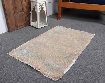 1.6x2.6 ft Turkish Rug, Brown Ikat Vintage Rug Wool