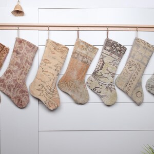 Antique Rug Stocking, Handmade Kilim Stocking, Christmas Decor, 7x18 Inches (18x45 cm), Unique Holiday Decor