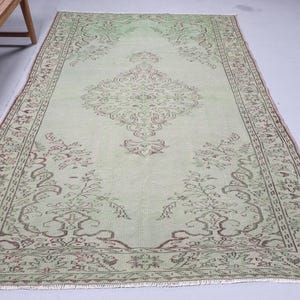 Turkish Rug, Green Oushak Rug, Vintage Area Rug, 6x9ft Authentic Turkish Carpet, Antique Home Decor, Handmade Large Rug