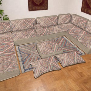 Ethnic Home Lounge Sofa Set, Geometric Colorful Ethnic Lounge Set, Teen Room Ottoman Set, Oriental Lounge Couch, Diamond Weave Seating