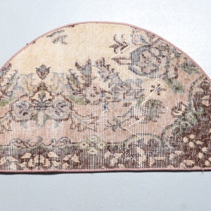 Turkish Rug, Vintage Rug, Small Rug, Round Rug, Antique Rug, 30x19 inches Beige Carpet, Handmade Bedroom Rugs,  9510