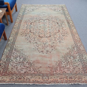 Vintage Rug, Turkish Rug, Green Antique Rugs, Rugs For Dining Room, Oushak Rugs, 4.7x9 ft Large Rugs, Turkish Salon Rug