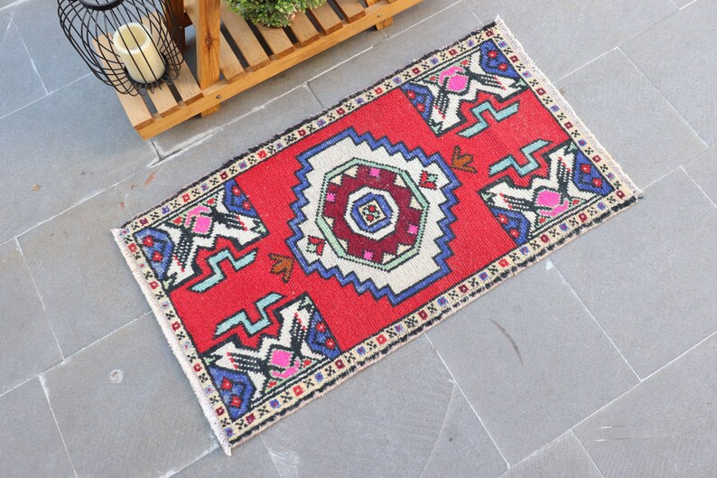 Antique Carpet 21x38 Inches Red Carpet Vintage Rug 6052 Turkish Rug Small Carpet Decorative Wall Hanging Carpet Organic Bedroom Rugs