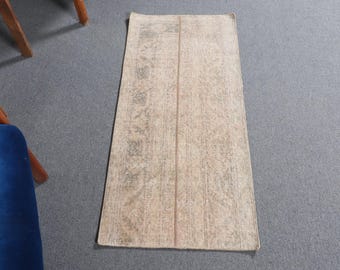 Vintage Small Rug 1.8x4.1 ft, Turkish Brown Ombré Wool Rug