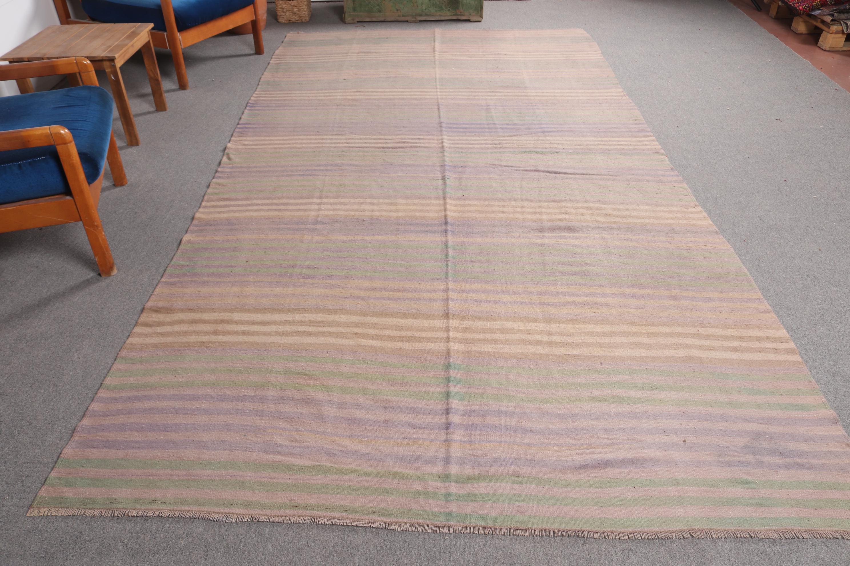 Turkish Kilim, Vintage Kilim, Oversize Kilim, Antique Oushak Kilim, Rugs For Living Room, 6x11.7 ft Brown Kilim, Decorative Striped Kilim,
