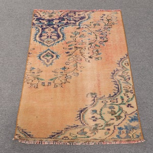 Small Rug, Vintage Rug, Turkish Rug, Oushak Rug, 33x47 inches Orange Carpet, Office Rug, Door Mat Carpet, Handmade Kitchen Carpet,  9789