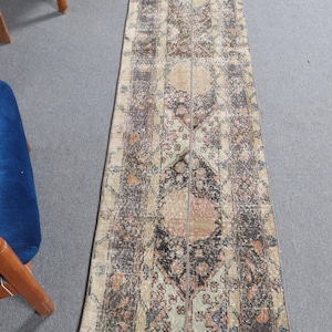 Vintage Rug, Patchwork Rug, 2x8 Runner Rug, Turkish Rug, Antique Rug, Rugs For Corridor, 2x7.4 ft Brown Rug, Vintage Oushak Wool Rug,