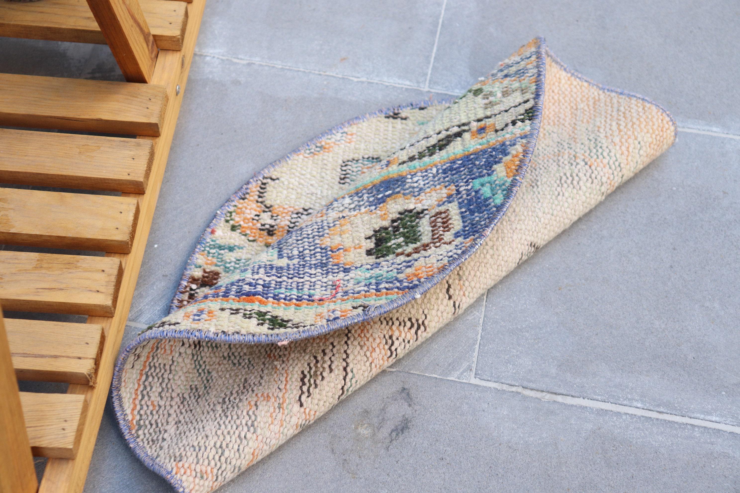 Turkish Vintage Rug, 1.8x1.8 Ft Small Rug, Blue Solid Rug - Etsy