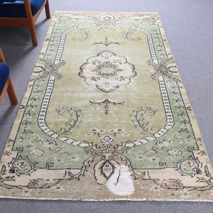 Vintage Rug, Turkish Rug, 4.2x7.9 ft Area Rugs, Antique Rugs, Rugs For Dining Room, Green Cool Rug, Vintage Area Rug,  10710