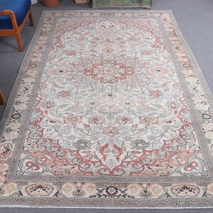 Vintage Rug, 6x10 Large Rug, Turkish Rug, Antique Rug, Rugs For Dining Room, 6.4x9.8 ft Beige Rug, Luxury Vintage Wool Rug, Kayseri Rugs,