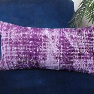 Vintage Pillow, Turkish Kilim Pillow, 12x24 Ethnical Kilim Rug Pillow, Kilim Cushion Sham, Purple Cushion, Southwestern Lumbar  Pillow,
