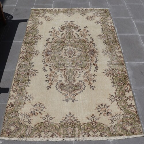 Bathroom Rug, Turkish Rug, 4x6.6 ft, Vintage Rug, Oriental Rug, Handmade Rug, Decorative Rug, Area Rug, Oushak Rug, Antique shops Rug, AO- 2867