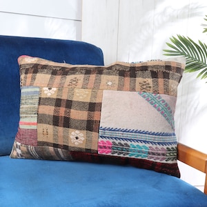 16x24 Antique Pillows, Pillow for Sofa, White Cushion, Bohemian Lumbar Pillow, Patchwork Pillow, Patterned Pillow, Gift Turkish Pillow,