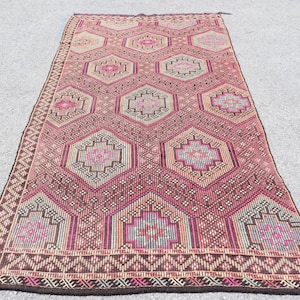 Vintage Turkish Kilim, 148x320cm, 5x10ft, Pink Rug