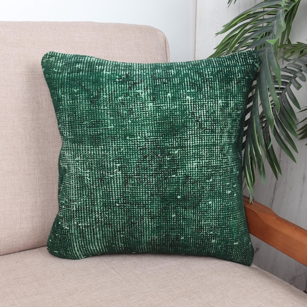 Vintage Kilim Pillow, Throw Kilim Pillow, 16x16 Ethnical Kilim Rug Pillow, Vintage Kilim Throw Pillow, Green Pillow Cover, Sofa Pillow,