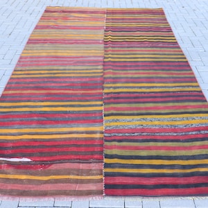 Vintage Turkse kelim, gestreepte kelim, handgeweven wollen tapijt, 6 x 10 ft, kleurrijk tapijt, bohodecor, groot etnisch tapijt