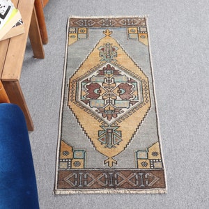 1.4x3.1 ft Small Rugs, Turkish Rug, Vintage Rug, Antique Rug, Rugs For Kitchen, Yellow Floor Rugs, Small Tribal Rug, 10746