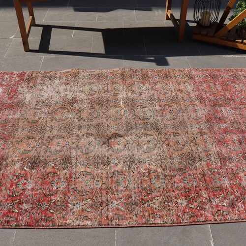 Turkish Rug, 3.8x8.9 ft, Floral Rug, Vintage Rug, Bedroom Rug, Oriental shops Rug, Handmade Rug, Muted Rug, Oushak Rug, Antique Rug, AO- 4961