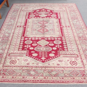 Turkish Rug, 6x8 Large Rug, Vintage Rug, Antique Anatolian Rug, Rugs For Salon, 5.7x8 ft Beige Rug, Colorful Vintage Oushak Rug, Wool Rug,