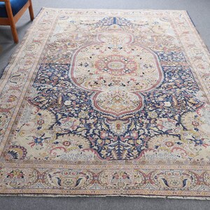 Vintage Turkish Rug, 206x283cm, 7x9ft, Traditional Carpet, Living Room Decor, Handmade Area Rug, Elegant Floral Design