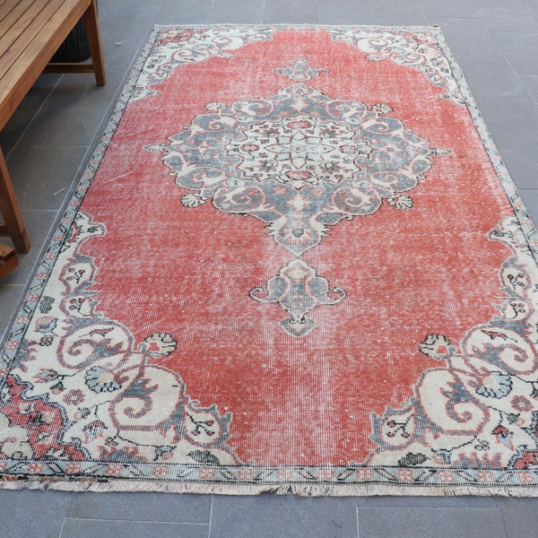 Red Rug, Turkish Rug, 5x8.9 ft, Oriental Rug, Area Rug, Handmade Rug, Salon Rug, Living Room Rug, Wool Rug,vintage Rug, Oushak Rug, AO- 2500