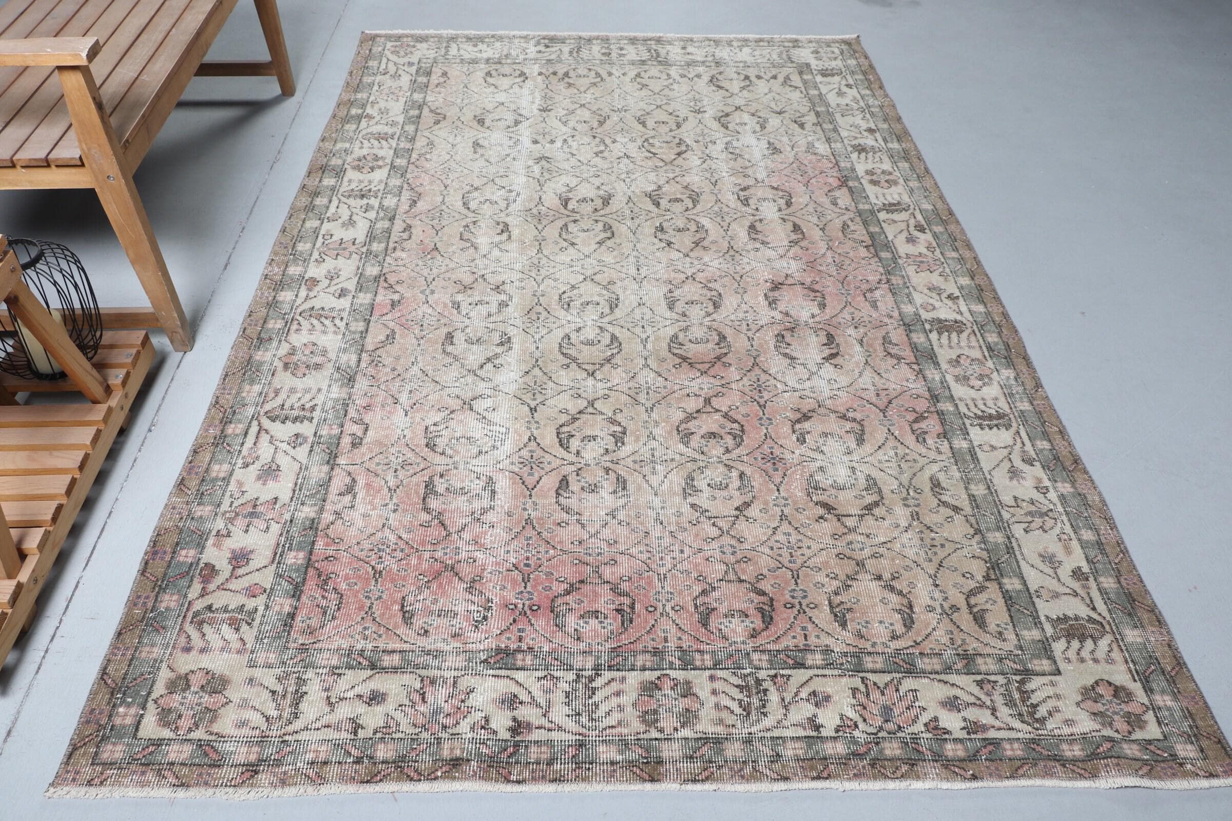 Vintage Turkish Rug, Distressed 6x9ft Area Rug, Handmade Oushak