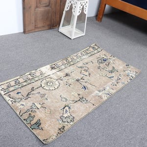 Antique Turkish Rug, Floral Pattern, Small Size, Hand Knotted, 1x3ft, Muted Colors, Wool, Entry Rug, Vintage 12234