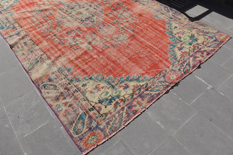 Vintage Rug Decor Rug Oushak Rug Turkish Rug 6.5x10.6 ft Handmade Rug Living Room Rug AO- 4519 Antique Rug Oriental Rug Large Rug