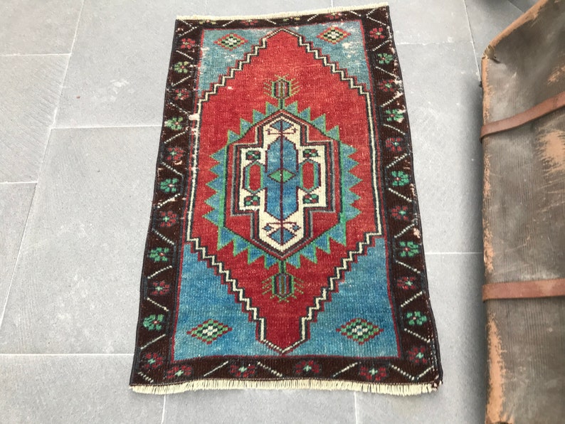 Turkish Rug, 1.6 x 2.6 ft , Vintage Rug, Oushak Rug, Small Rug, Accent Rug, Turkey Carpet, Entry Rug, Bath Rug, Organic Rug, Boho AO 1235 image 1