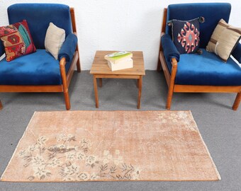 2.5x4.8 ft Vintage Rug, Turkish Small Rug, Brown Check Wool Rug