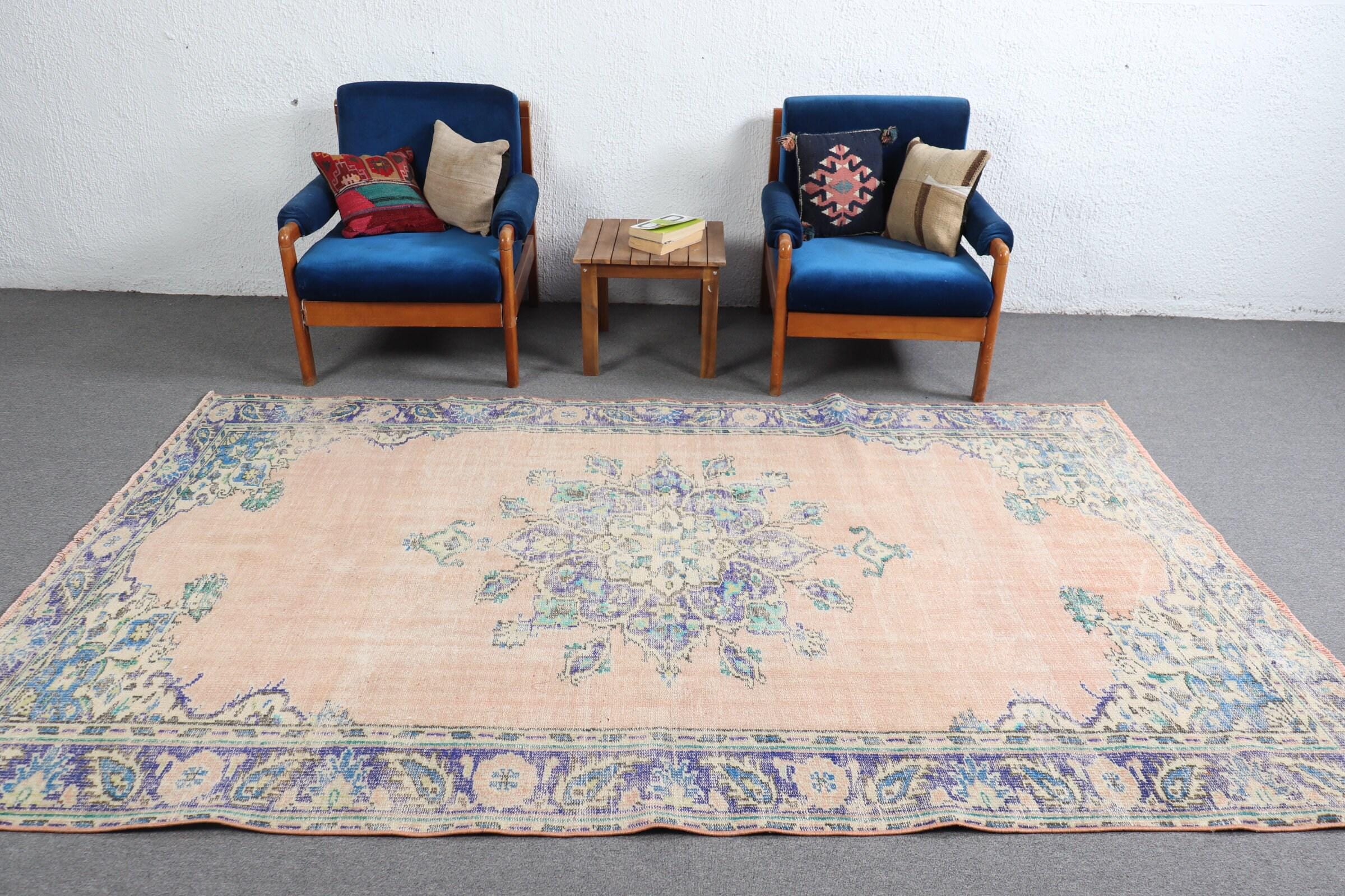 Vintage Turkish Rug 5.6x9.1 Ft (172x277 Cm), Blue Floral Rug - Etsy
