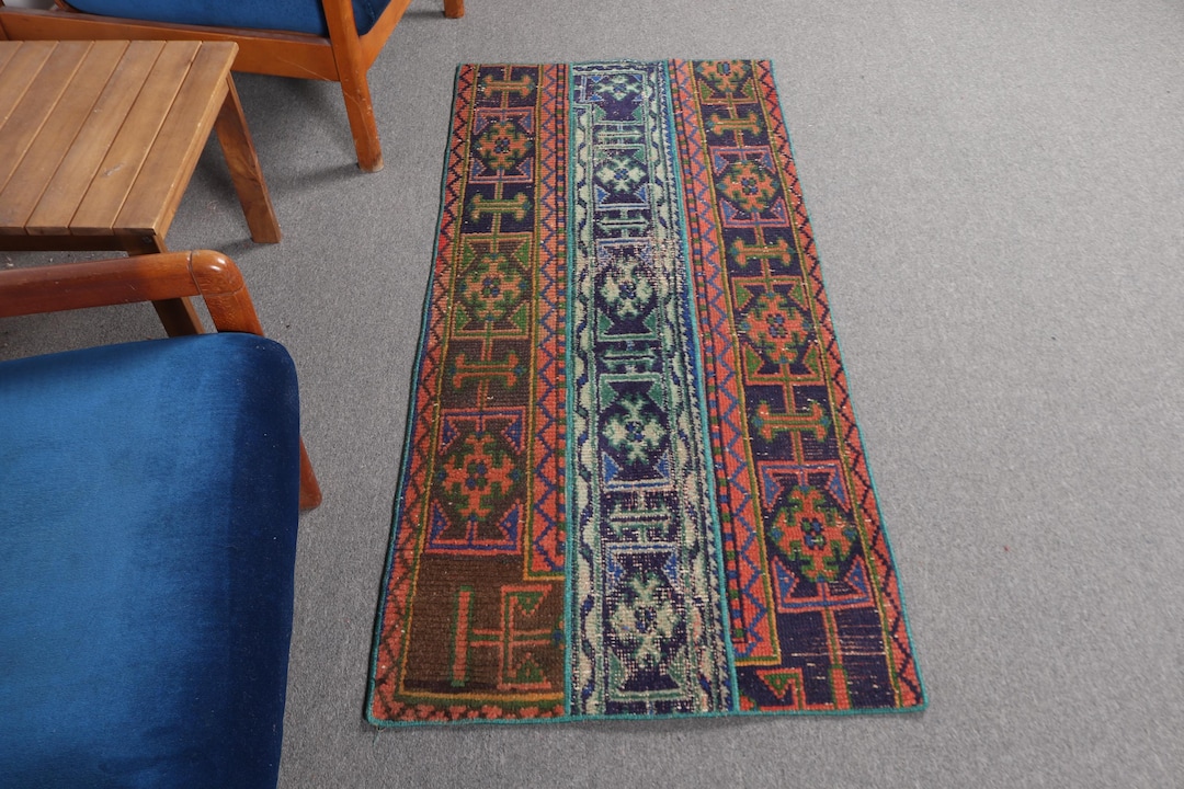 Buy Turkish Rug, Small 2.4x5.2 Ft Vintage Rug, Blue Ombré Wool Rug