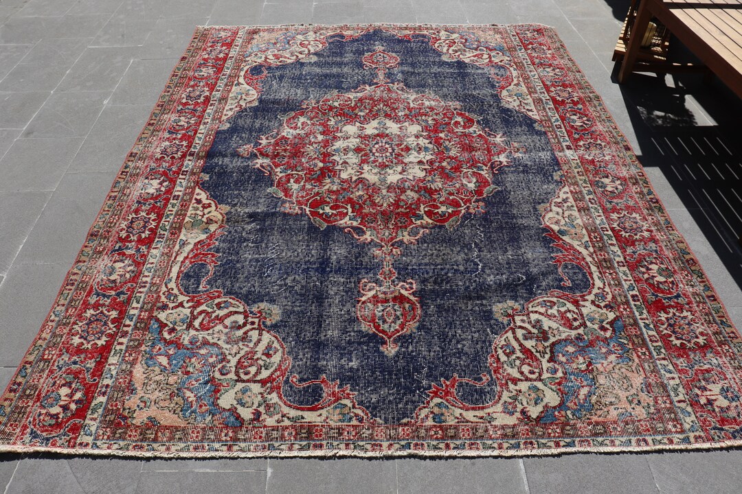 Red Kitchen Rug, 6.6x8.5 Ft Large Rug, Turkish Rug, Oushak Rug, Vintage Rug, Gift for the Home