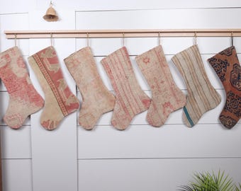 Calza di Natale, Calza di Natale Kilim, Calza vintage, Calza per le feste, Calza intrecciata (18 x 45 cm), Calza regalo di Natale