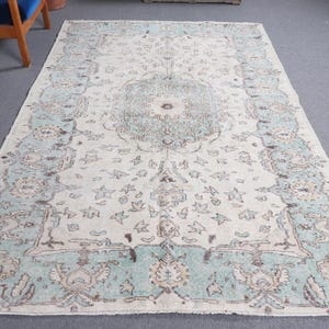 Turkish Rug, Vintage Rug, 6x8 Large Rug, Oushak Rug, Rugs For Dining Room, 5.6x8.4 ft Beige Rug, Authentic Vintage Turkish Rug, Boho Rug,