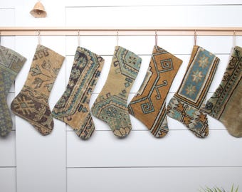 Vintage Kilim Christmas Stocking, Christmas Stocking, Xmas Stocking, Handwoven Stocking, Plaid Christmas Stocking