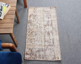 Turkish Vintage Small Rug 1.5x2.9 ft, Brown Animal Print Rug Wool