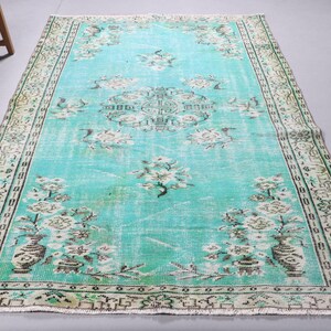 Blue Oushak Rugs, Anatolian Rugs, Vintage Rug, 5.7x8.2 ft Large Rug, Turkish Rug, Rugs For Living Room, Large Wool Rug