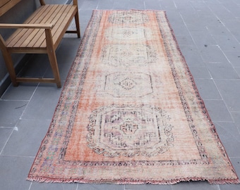ヴィンテージトルコラグ、オレンジアナトリアンランナー、ハンドメイド