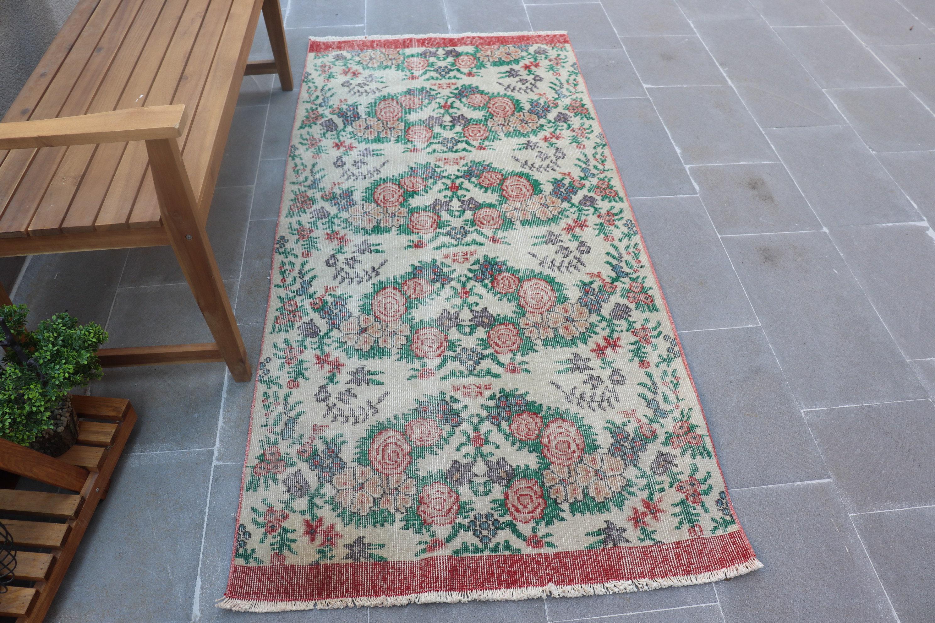 Vintage Turkish Rug, 3x7 ft, Floral Rug, Area Rug, Living Room Rug, Handmade Rug, Wool Carpet, Home Decor, Unique Anatolian Rug