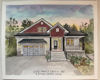 Retrato de casa personalizado em aquarela