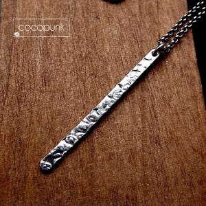 Bar necklace sterling silver - textured bar pendant, vertical bar, minimalist dainty necklace, simple stick necklace, hammered silver, gift