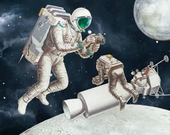 NASA 1978 Concept Art Apollo 11 Moon Landing Mission Voice Controlled Backpack Limited Edition Fine Art Print Poster Outer Space (mmp)