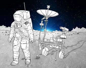 NASA 1970 Concept Art Apollo 11 Moon Landing Mission Lunar Communications Cart Carry Limited Edition Fine Art Print Poster Space (mmp)